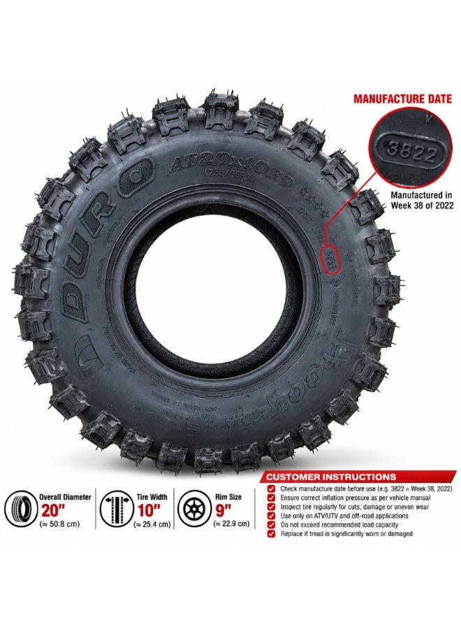 Duro AT20x10-9 ATV UTV Tire, 20x10-9 255/65R9 Rear All-Terrain Off-Road Tubeless Tire, Aggressive Knobby Tread, 4-Ply Bias Construction - Image 5