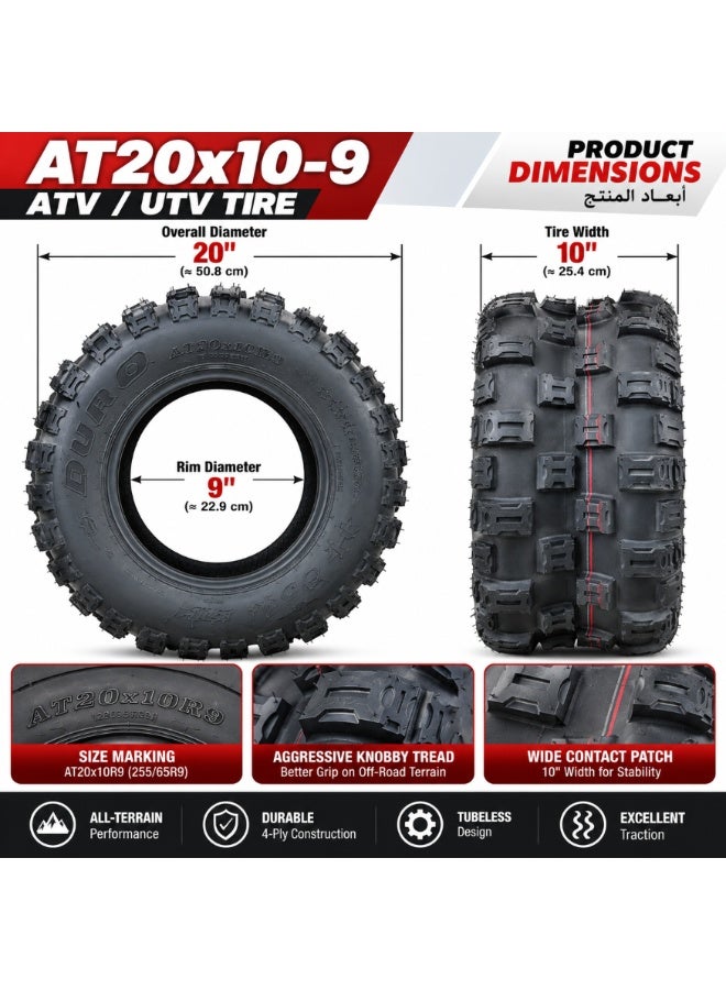 Duro AT20x10-9 ATV UTV Tire, 20x10-9 255/65R9 Rear All-Terrain Off-Road Tubeless Tire, Aggressive Knobby Tread, 4-Ply Bias Construction - Image 3