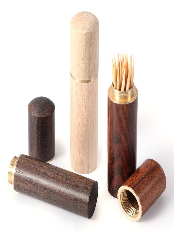 Larrel 3PCS Portable Wood Toothpick Holder, Mini Pocket Tooth Pick Box, Travel Portable Toothpick Dispenser Bucket for Storage Needle, Toothpicks, Pill Bead, Ear Pick, Cotton Swab and Other Small Object - Image 1