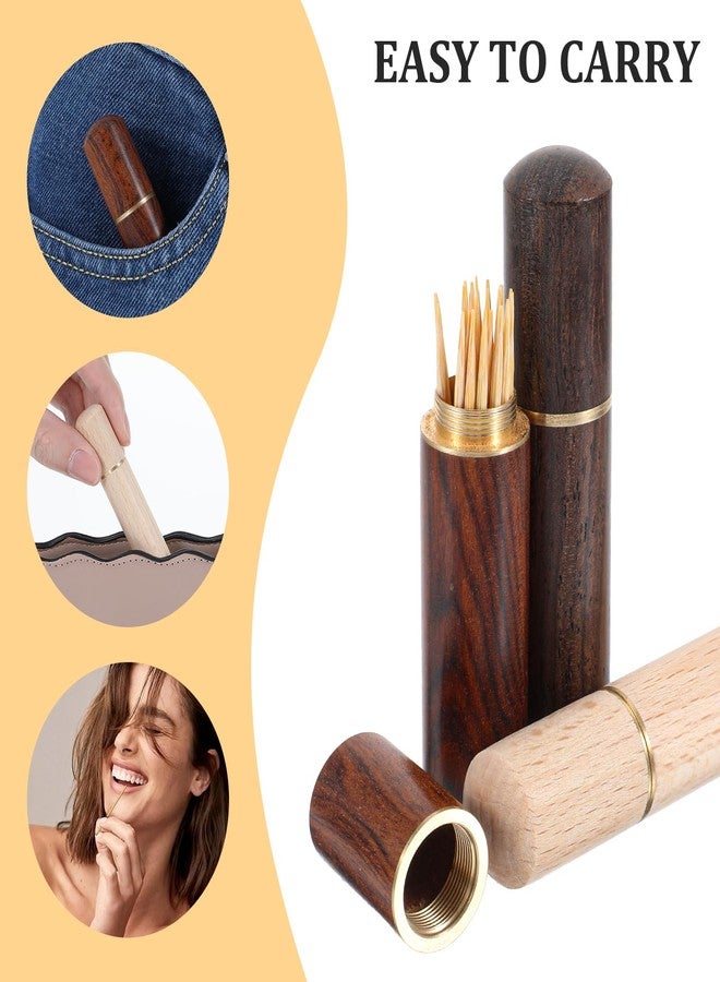 Larrel 3PCS Portable Wood Toothpick Holder, Mini Pocket Tooth Pick Box, Travel Portable Toothpick Dispenser Bucket for Storage Needle, Toothpicks, Pill Bead, Ear Pick, Cotton Swab and Other Small Object - Image 4