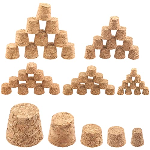 Rustark 100Pcs 5 Sizes Mini Cork Stoppers Tapered Cork Plugs Small Corks Assortment Wooden Replacement Assorted Corks for Craft Glass Jars Wine Bottles - Image 1