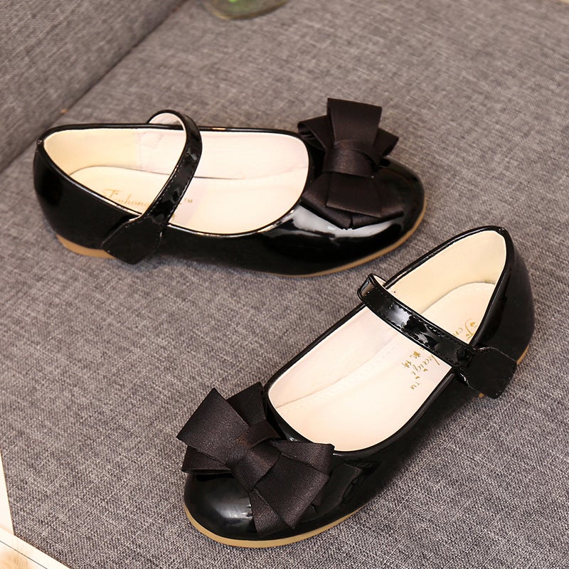 Spring And Children'S Small Leather Shoes Bow Princess Aisha Casual Shoes Soft Bottom Velcro Girls' Flat Shoes - Image 3