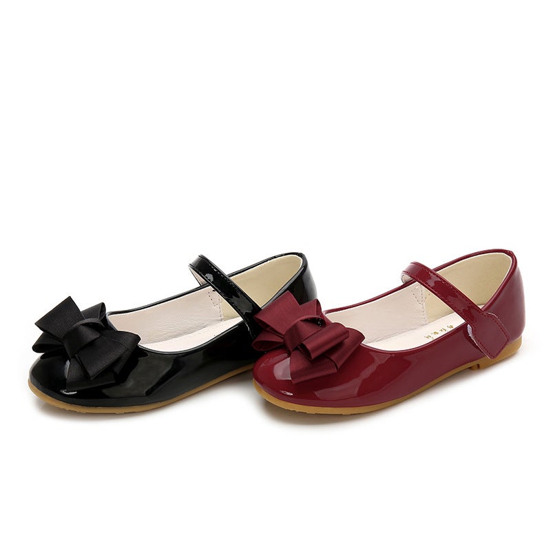 Spring And Children'S Small Leather Shoes Bow Princess Aisha Casual Shoes Soft Bottom Velcro Girls' Flat Shoes - Image 5