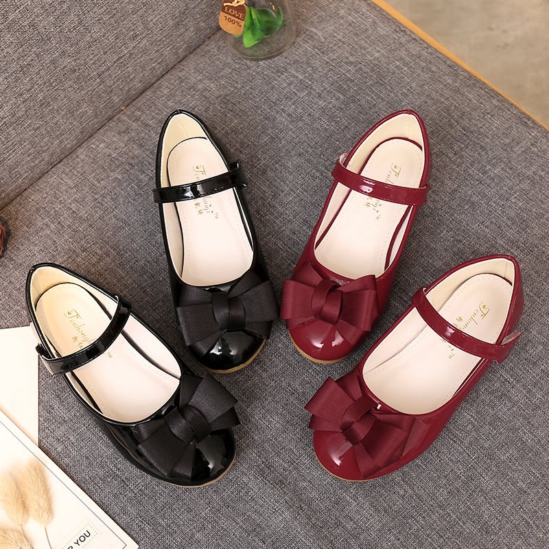 Spring And Children'S Small Leather Shoes Bow Princess Aisha Casual Shoes Soft Bottom Velcro Girls' Flat Shoes - Image 2