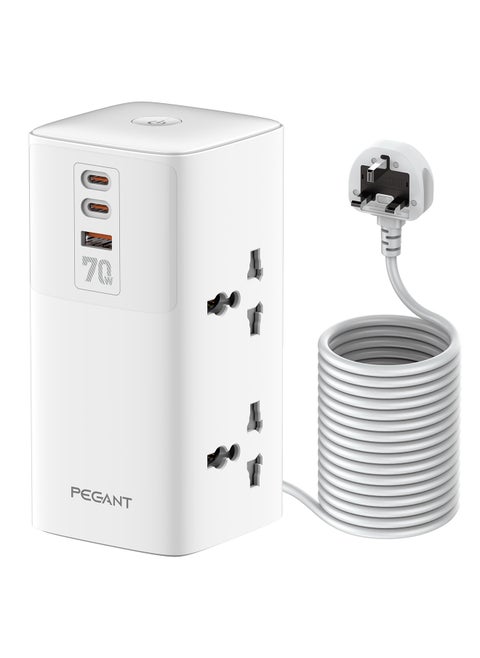 3-in-1 Power Extension Cord 5 Way Universal Outlets 3 USB Fast Charging Ports 2 Tablet Holder Trays Tidy Box Socket Lead 2M Cable Organizer Power Strip for Child & Pets Safety