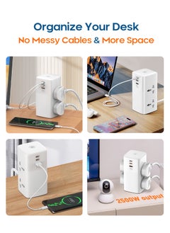 PEGANT 3-in-1 Power Extension Cord 5 Way Universal Outlets 3 USB Fast Charging Ports 2 Tablet Holder Trays Tidy Box Socket Lead 2M Cable Organizer Power Strip for Child & Pets Safety  - Image 3
