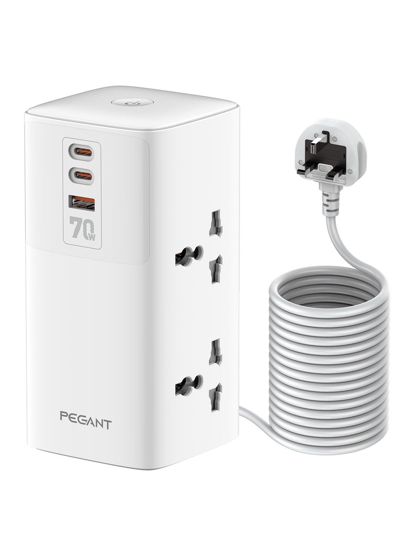 PEGANT - 3-in-1 Power Extension Cord 5 Way Universal Outlets 3 USB Fast Charging Ports 2 Tablet Holder Trays Tidy Box Socket Lead 2M Cable Organizer Power Strip for Child & Pets Safety - Image 1