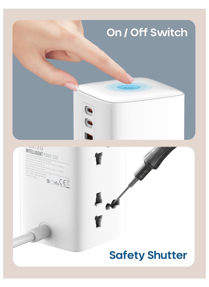 PEGANT - 3-in-1 Power Extension Cord 5 Way Universal Outlets 3 USB Fast Charging Ports 2 Tablet Holder Trays Tidy Box Socket Lead 2M Cable Organizer Power Strip for Child & Pets Safety - Image 1