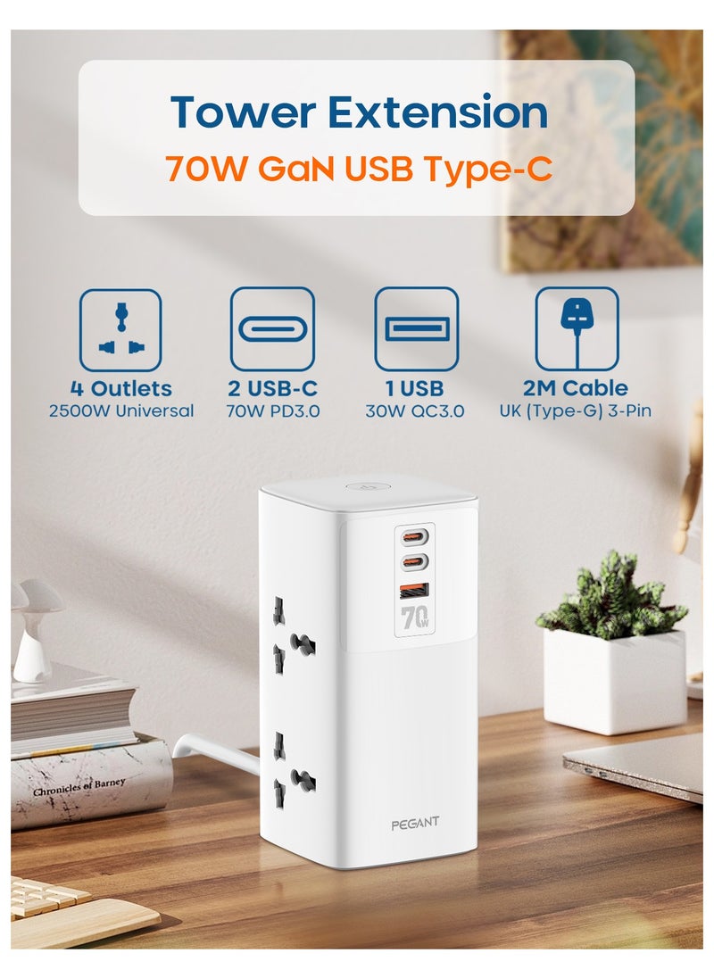 PEGANT - 3-in-1 Power Extension Cord 5 Way Universal Outlets 3 USB Fast Charging Ports 2 Tablet Holder Trays Tidy Box Socket Lead 2M Cable Organizer Power Strip for Child & Pets Safety - Image 1