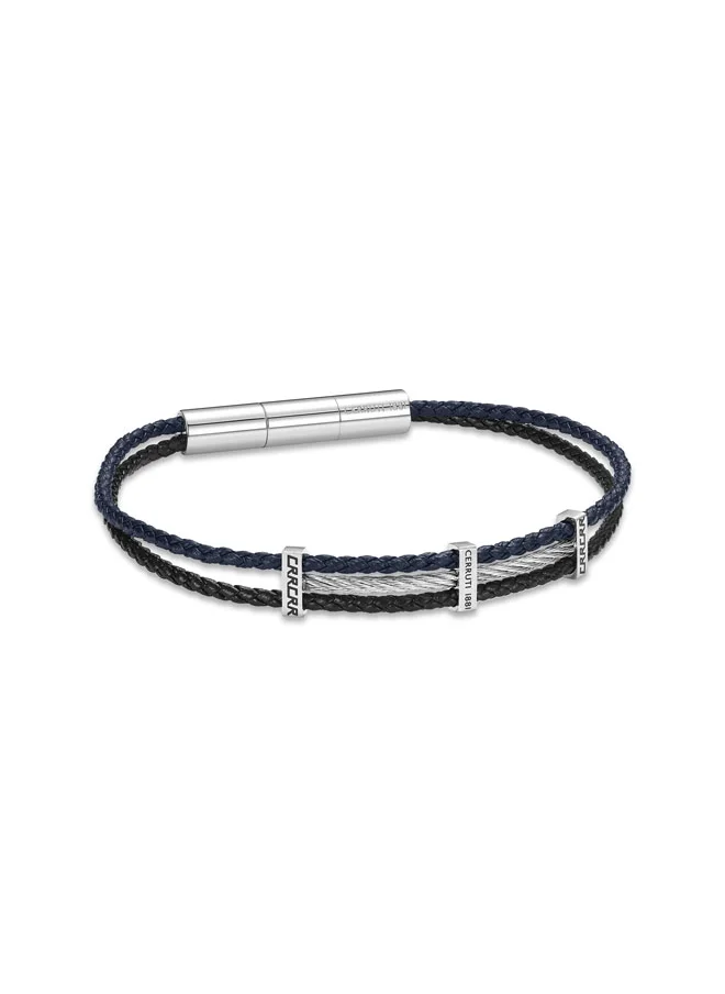 شيروتي 1881 Vittorio Silver - and Navy Blue Leather Bracelet