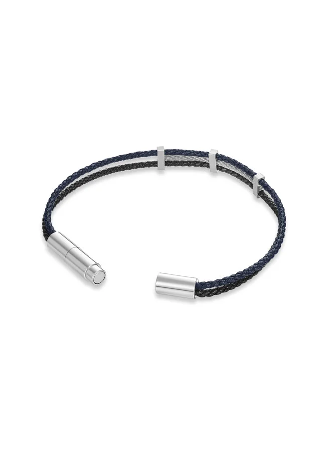 CERRUTI 1881 Vittorio Silverand Navy Blue Leather Bracelet