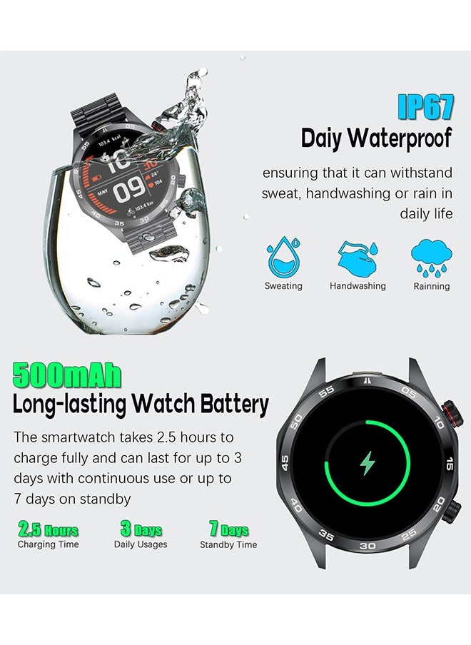 Smart Watch for Men 1.52" HD Sports Fitness Tracker Men's Smartwatch with LED Flashlight, IP67 Waterproof Smartwatch with Heart Rate Sleep Monitor for iOS Android,Black