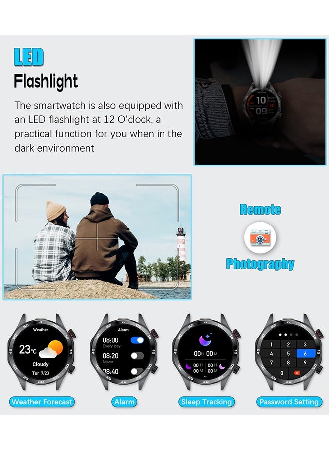 Smart Watch for Men 1.52" HD Sports Fitness Tracker Men's Smartwatch with LED Flashlight, IP67 Waterproof Smartwatch with Heart Rate Sleep Monitor for iOS Android,Black