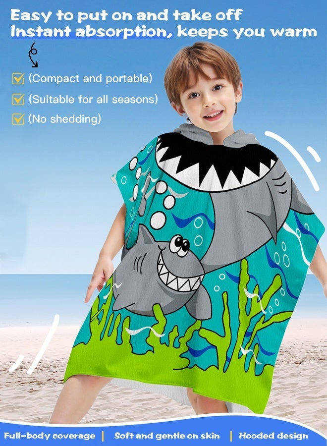 فورثكان منشفة استحمام للأطفال بقبعة على شكل بونشو، بتصميم كرتوني قرش، ناعمة وماصة وسريعة الجفاف، يمكن ارتداؤها كروب للأطفال للاستحمام والشاطئ والسباحة - Image 2