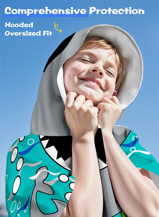 فورثكان منشفة استحمام للأطفال بقبعة على شكل بونشو، بتصميم كرتوني قرش، ناعمة وماصة وسريعة الجفاف، يمكن ارتداؤها كروب للأطفال للاستحمام والشاطئ والسباحة - Image 3