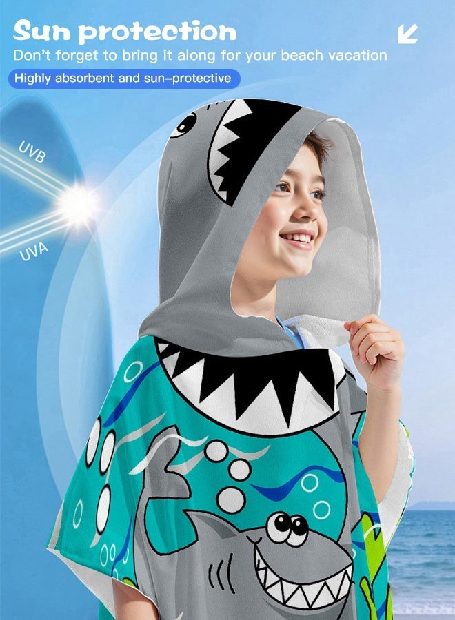فورثكان منشفة استحمام للأطفال بقبعة على شكل بونشو، بتصميم كرتوني قرش، ناعمة وماصة وسريعة الجفاف، يمكن ارتداؤها كروب للأطفال للاستحمام والشاطئ والسباحة - Image 4
