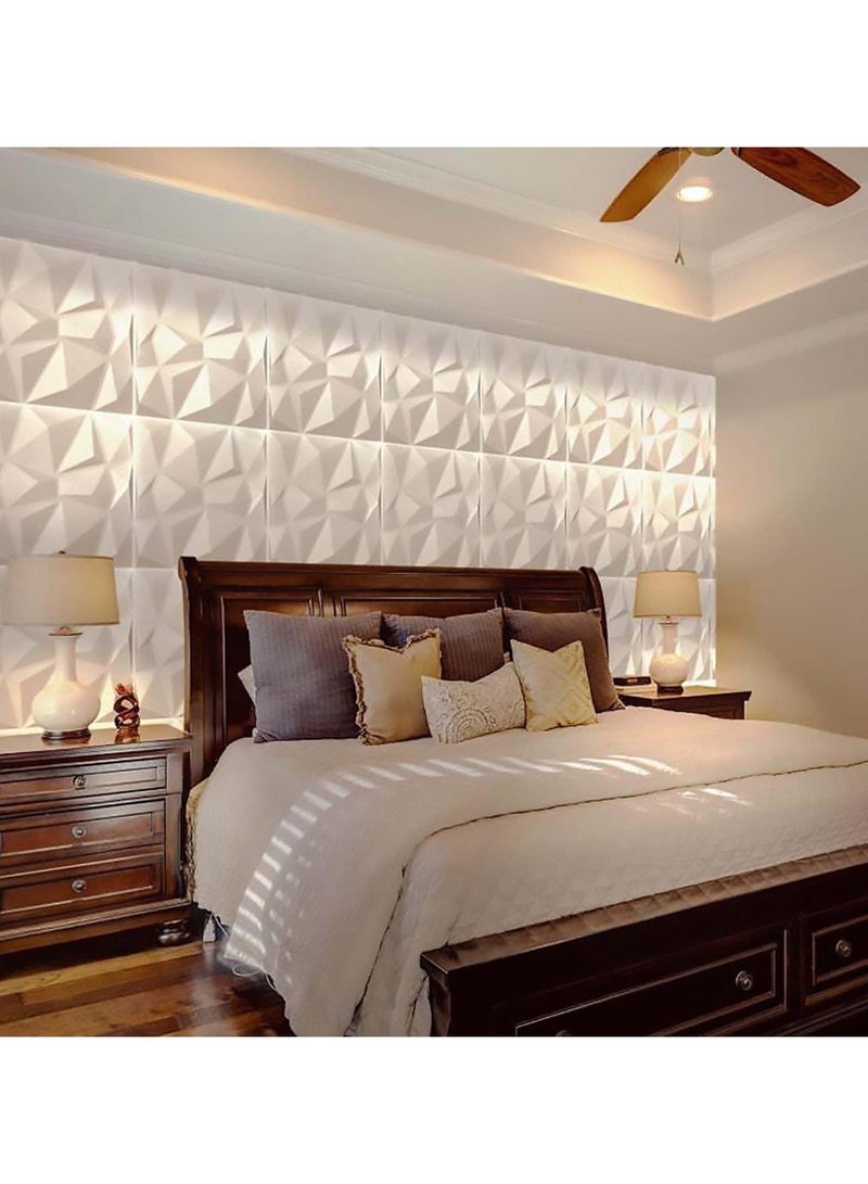 12 Pieces 3D Wall Panels, Texture PVC Wallpaper, Diamond Design Decorative Cover, Each 30x30cm White - Image 5