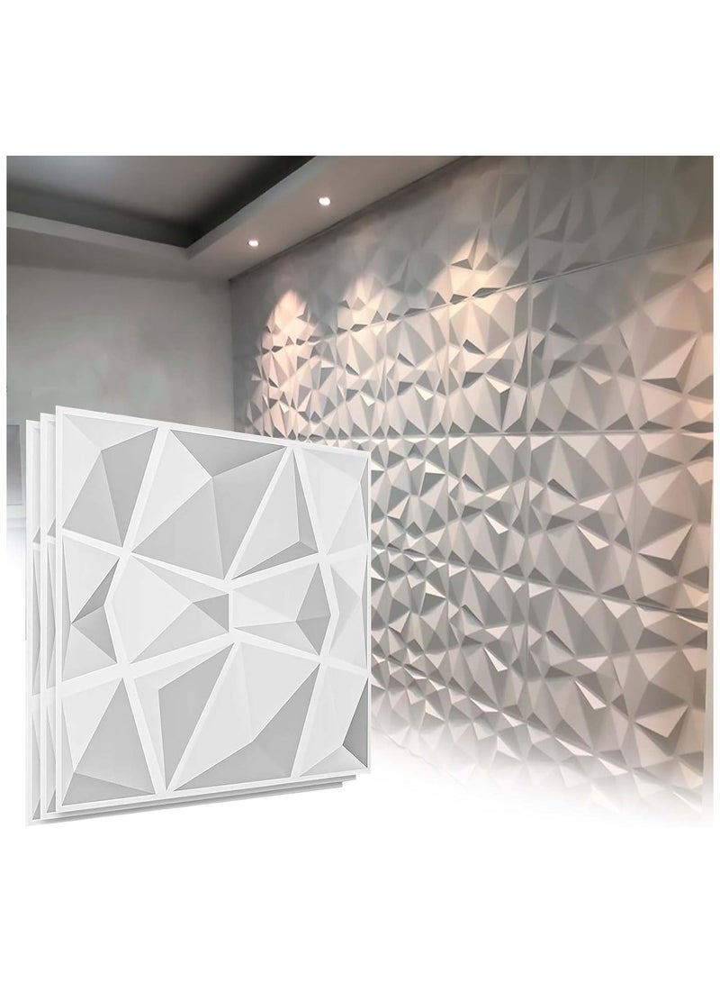 12 Pieces 3D Wall Panels, Texture PVC Wallpaper, Diamond Design Decorative Cover, Each 30x30cm White - Image 2