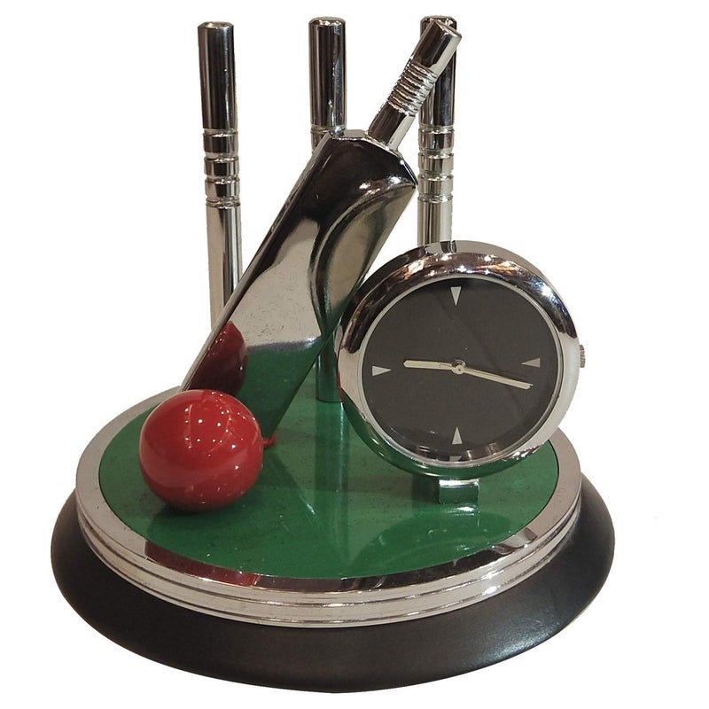 Saugat Traders Metal Analog Cricket Clock Showpiece And Cricket Keychain For Office Home Birthday Gift For Men Boys 10 Cm X 10 CmGreen - Image 2