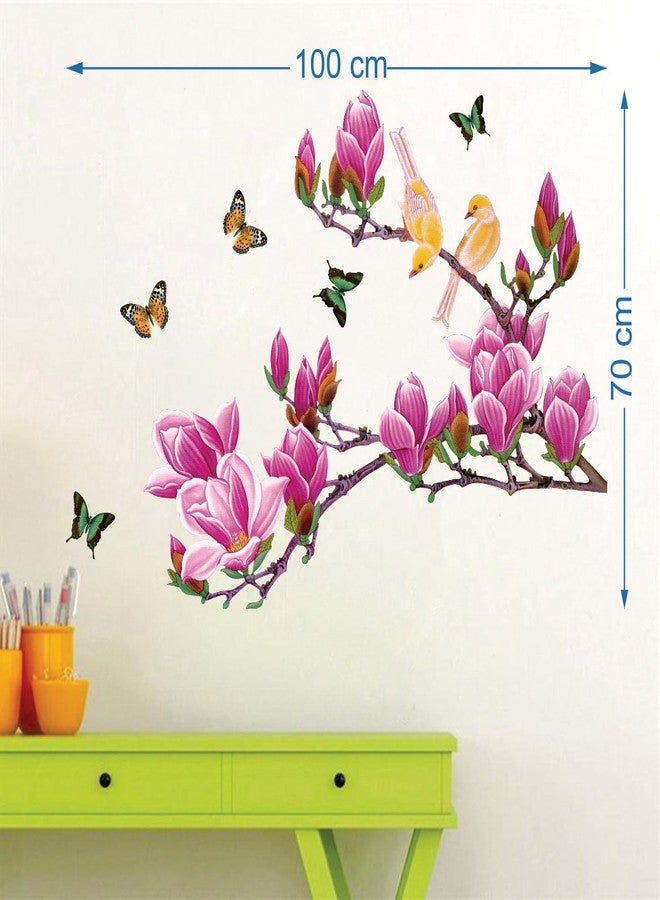 Walltech Combo of 4 Wall Sticker Magnolia Flower and butterflies-70 x 100 cms Love Birds with hearts-125 x 85 cms Flamingos and bamboo-150 x 125 cms sb pusy flowers-13 x15 cms-Vinyl, Set of 4-97 - Image 2