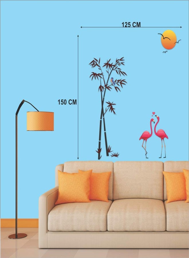 Walltech Combo of 4 Wall Sticker Magnolia Flower and butterflies-70 x 100 cms Love Birds with hearts-125 x 85 cms Flamingos and bamboo-150 x 125 cms sb pusy flowers-13 x15 cms-Vinyl, Set of 4-97 - Image 4