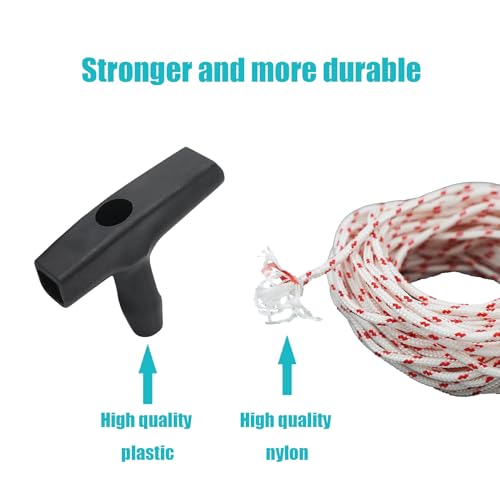Bopurtotly New Recoil Starter Rope 3-Meter Pull Cord with Starter Handle Replacement for Lawn Mower ChainsawTrimmer Edger Brush Cutter Engine Parts(Red and White Cord,3.5 mm) - Image 5