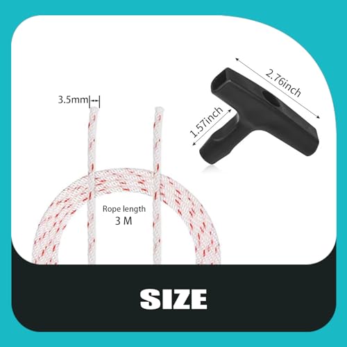 Bopurtotly New Recoil Starter Rope 3-Meter Pull Cord with Starter Handle Replacement for Lawn Mower ChainsawTrimmer Edger Brush Cutter Engine Parts(Red and White Cord,3.5 mm) - Image 2