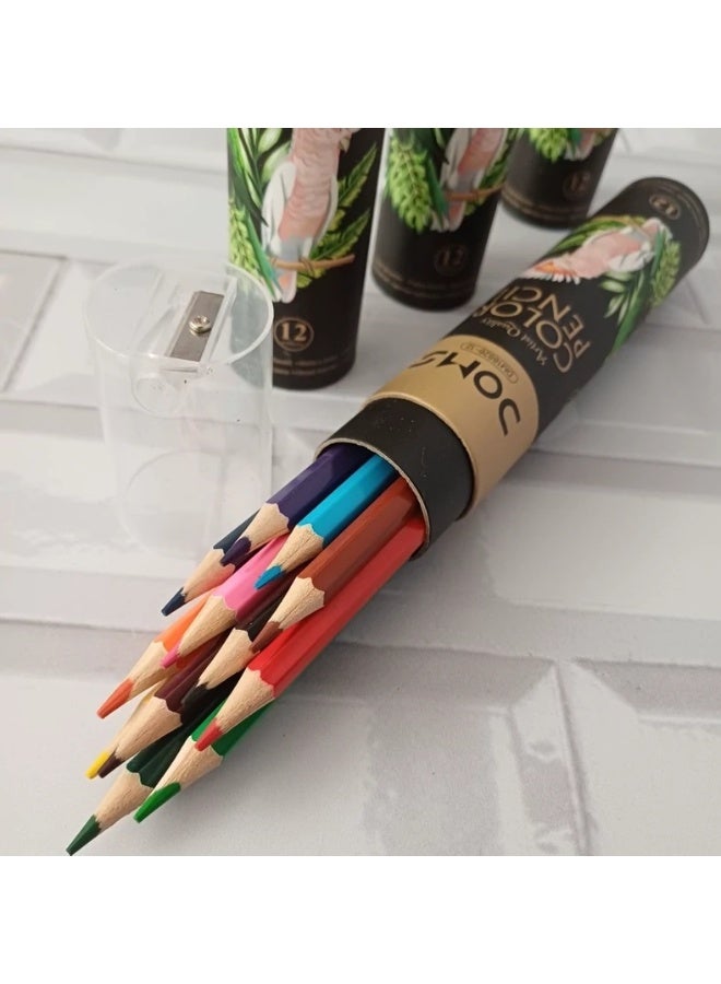 DOMS 12 Colors Long Pencils - Stylish Cartoon Jar Design + (Built-in Sharpener) Special for Kids and Creatives - Image 1