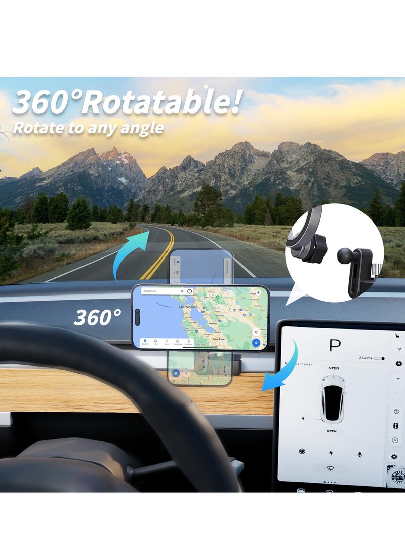 KASTWAVE Phone Holder for Tesla Model Y 3, Plastic Short Stable Phone Mount Holder for Tesla model 3 Y, Foldable Hidden Phone Holder with 2 Metal Rings Fit for All Phone, Model 3/Y Accessories - Image 2