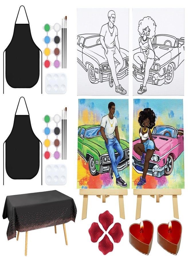 Nuberlic Paint and Sip Kit for Adults Date Night Painting Kit for Two Couple Pre Drawn Canvas to Paint Cool Car Boys and Girls Valentines Date Night Party 2 Pack 8" X 10" - Image 1