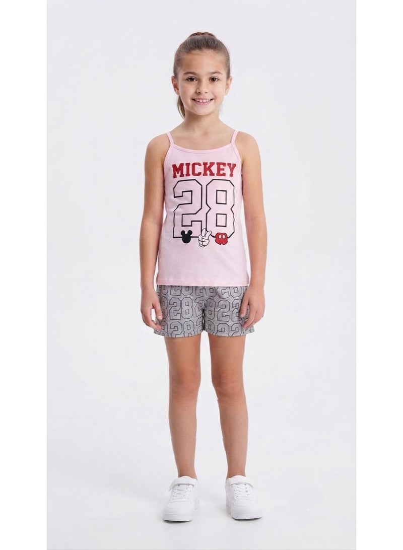 Mickey Kids Mickey Mouse Print Camisole and Shorts Set - Pink/Grey - Image 1