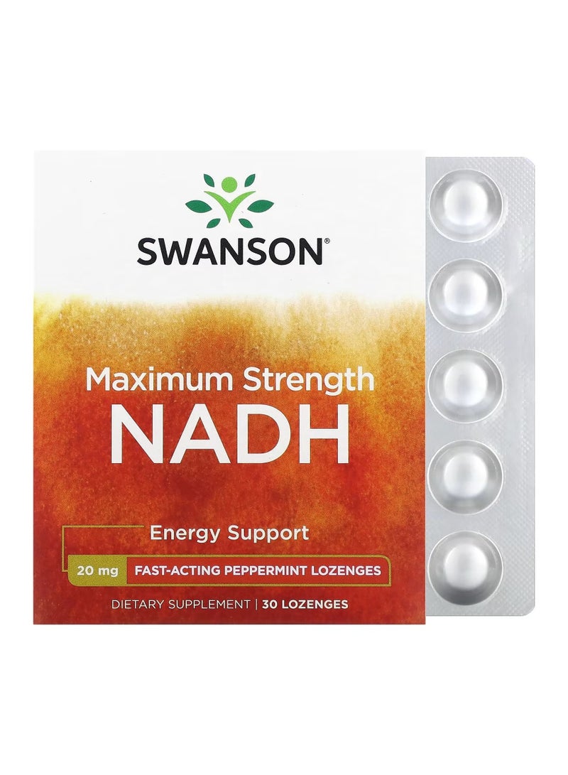 سوانسون، أقصى قوة NADH، بنكهة النعناع، 20 ملغ، 30 قرصًا
