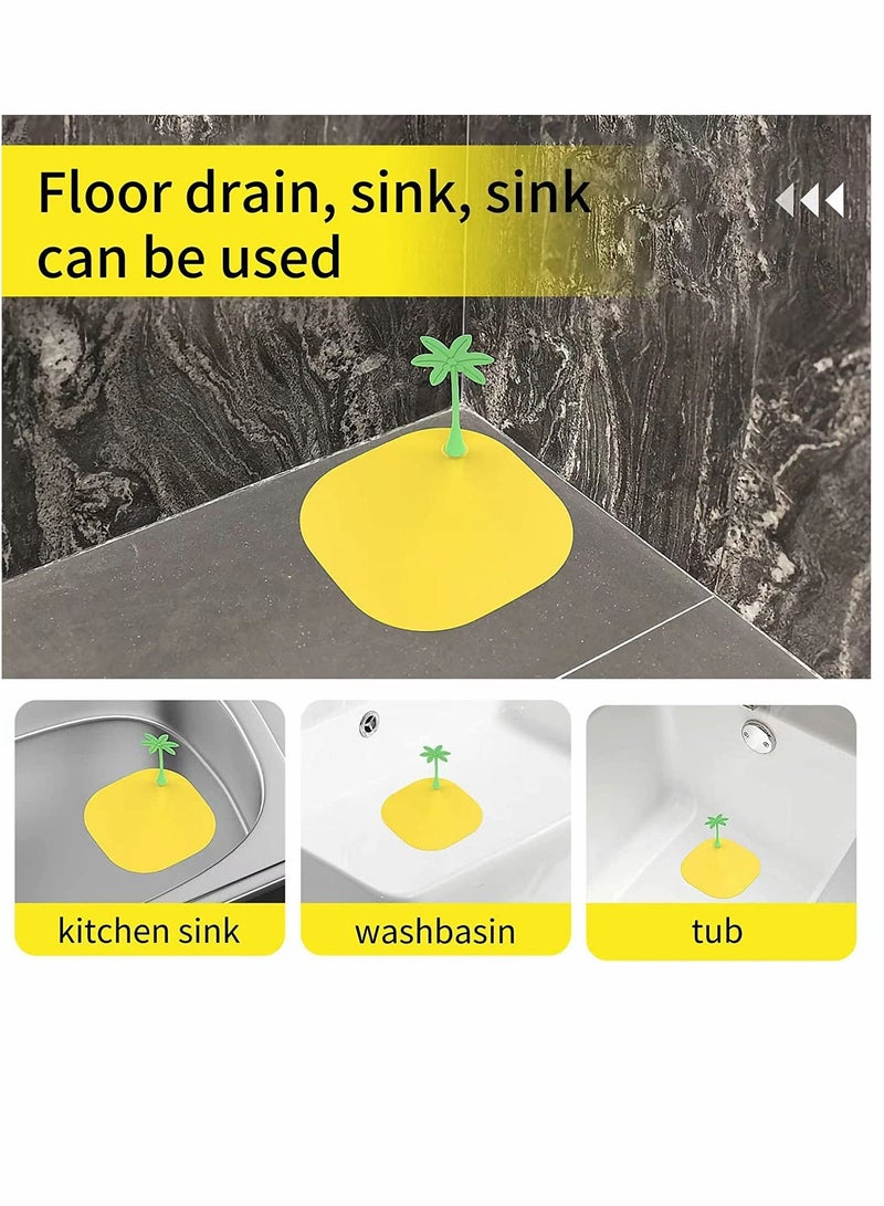 Silicone Drain Cover Coconut Tree 5.5 in 14 cm 4 Pcs Tub Stopper Floor Anti Odor Mat for Shower Cockroach Deodorizing with Handle Kitchen Laundry Toilet - Image 3