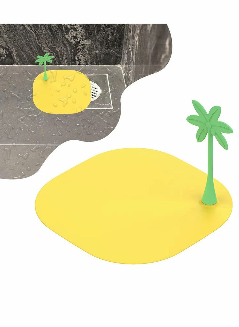Silicone Drain Cover Coconut Tree 5.5 in 14 cm 4 Pcs Tub Stopper Floor Anti Odor Mat for Shower Cockroach Deodorizing with Handle Kitchen Laundry Toilet - Image 1