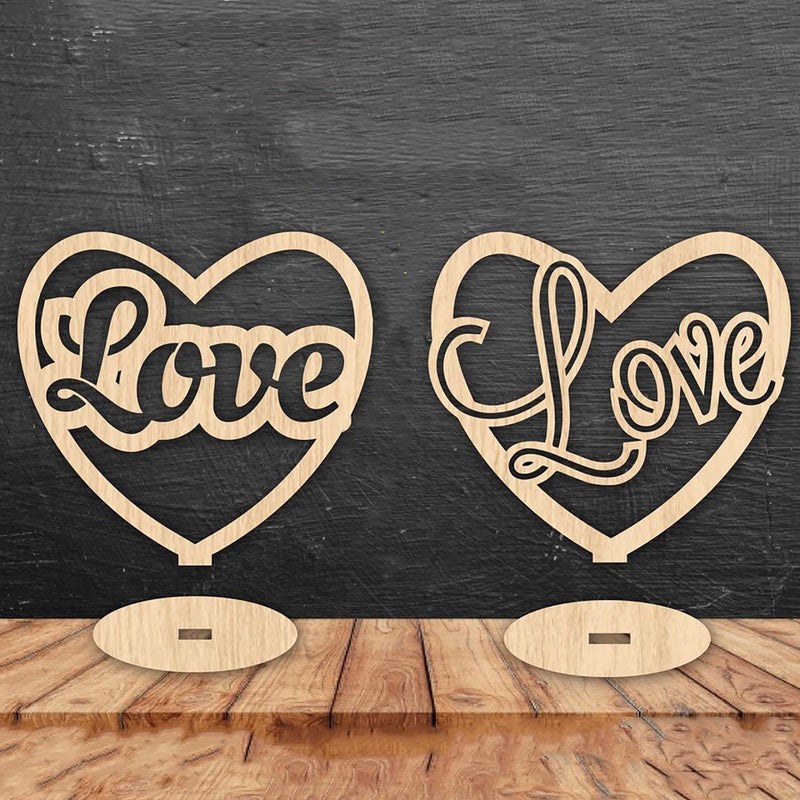 Cliths Set of 2 Wooden Heart Love Cutouts for DIY Crafts, Valentine's Day Table Decor, Wedding Centerpieces, Home Decorations - 3.93 Inch Height, Ideal Gift for Friends & Lovers - Image 1