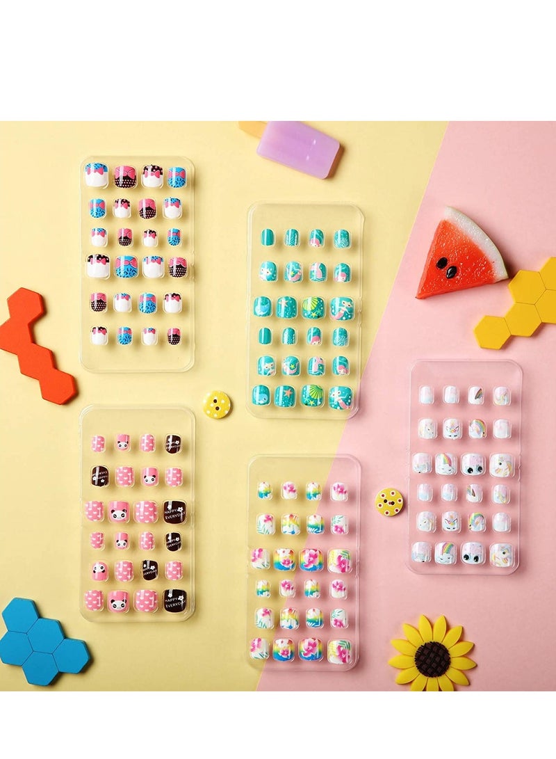 SYOSI Kids Press on Nails Children Fake Artificial Tips Girls Full Cover Short False Fingernails for Decoration 120 Pieces - Image 2