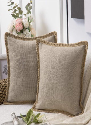 Phantoscope Pack of 2 Farmhouse Decorative Throw Pillow Covers Burlap Linen Trimmed Tailored Edges Beige 26 x 26 inches, 65 x 65 cm - pzsku/Z3F54535099F9F99A6EA0Z/45/_/1694417299/60c142ce-dc5d-4f6a-bd91-737c96a5795e