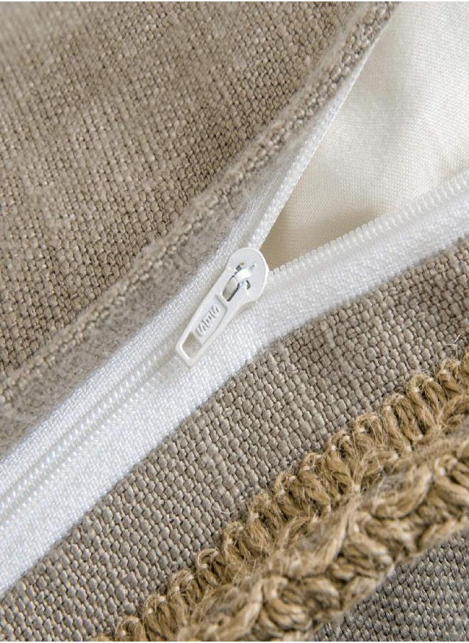 Phantoscope Pack of 2 Farmhouse Decorative Throw Pillow Covers Burlap Linen Trimmed Tailored Edges Beige 26 x 26 inches, 65 x 65 cm