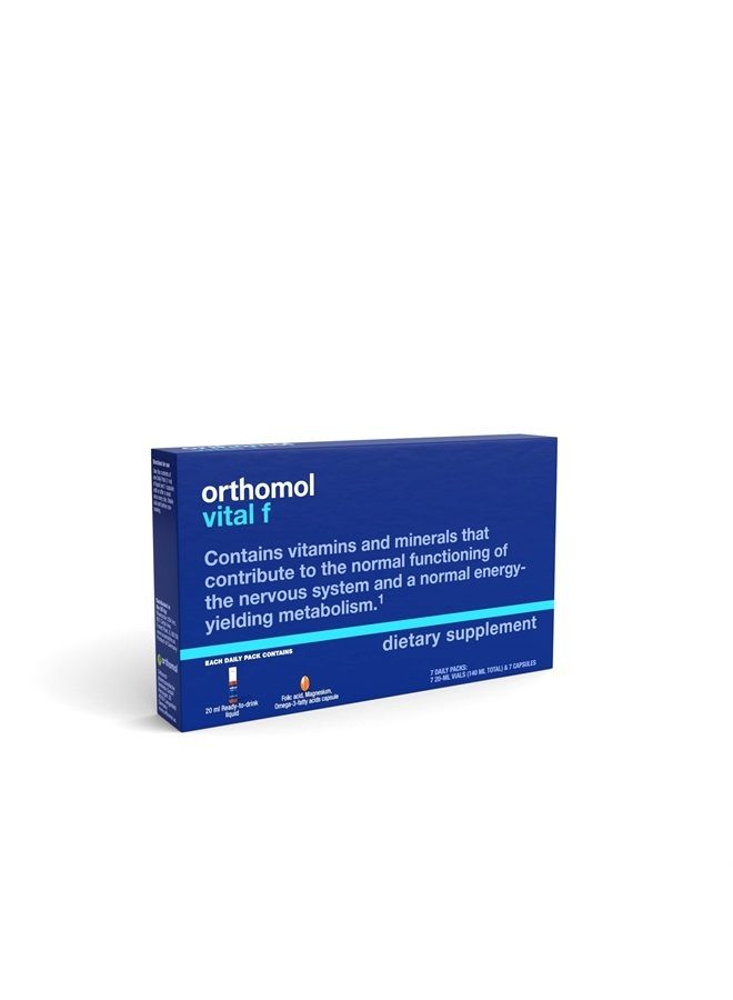 Orthomol فيتال F فيال، متعدد الفيتامينات للنساء، إمداد لمدة 7 أيام، فيتامينات A، B، C، D، E، K، كالسيوم، يود، أوميغا-3 - Image 2