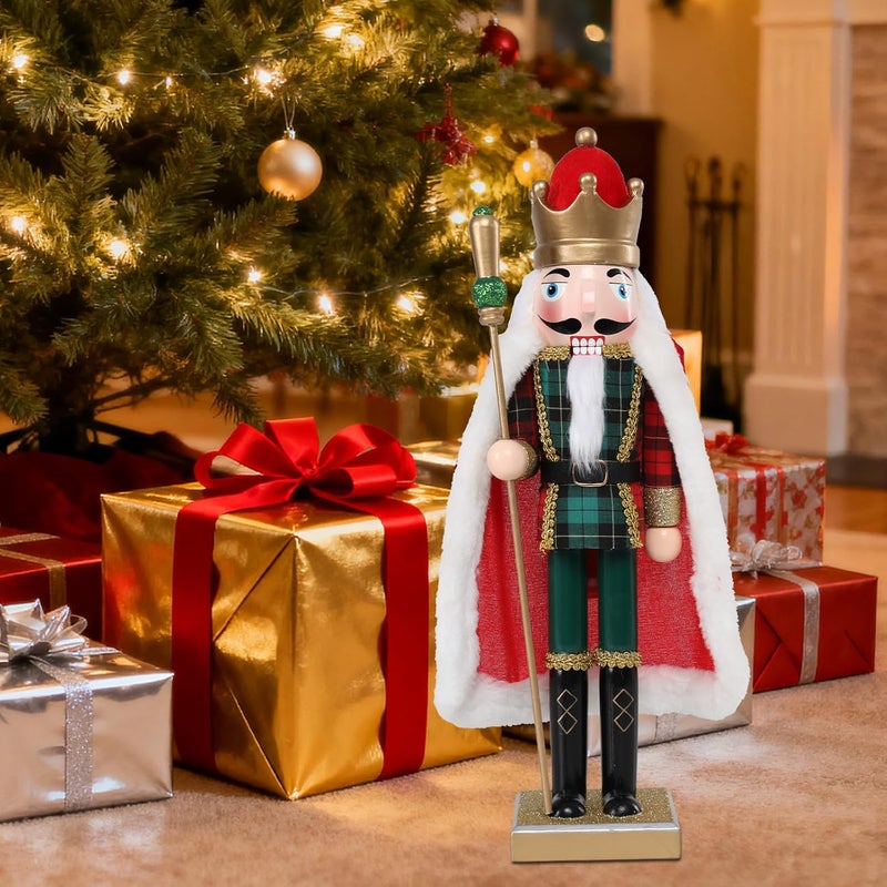 Vipush Christmas Wooden Nutcracker Soldier - 15 Inch The King in a Cloak Style Figure Ornament Desktop Xmas Puppet Decor Doll Pendant for Party Store Home - Image 5