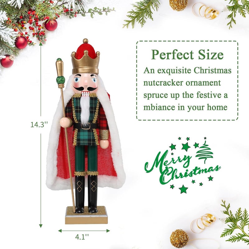 Vipush Christmas Wooden Nutcracker Soldier - 15 Inch The King in a Cloak Style Figure Ornament Desktop Xmas Puppet Decor Doll Pendant for Party Store Home - Image 4