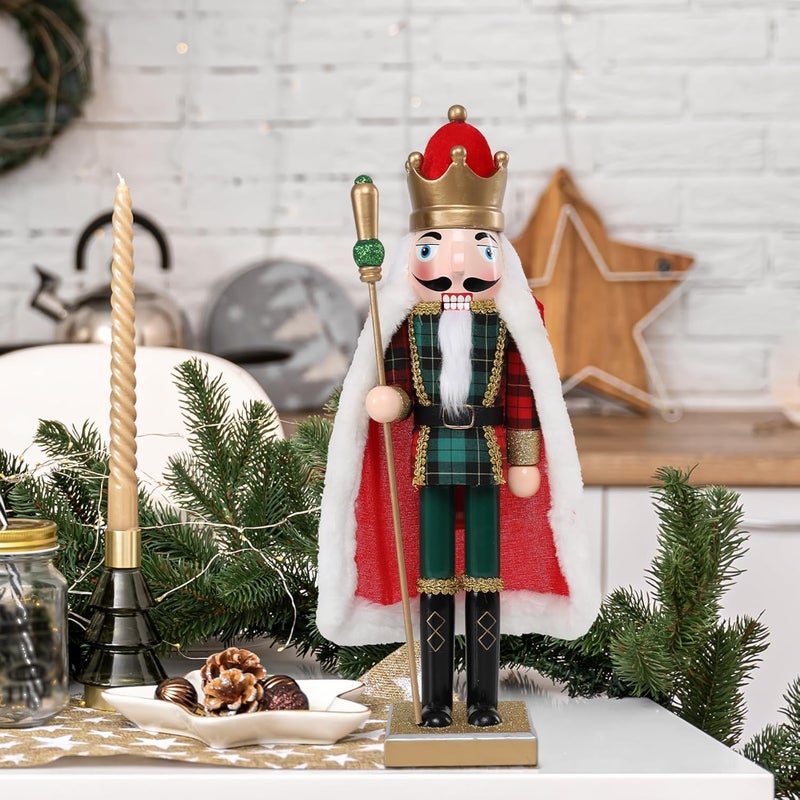 Vipush Christmas Wooden Nutcracker Soldier - 15 Inch The King in a Cloak Style Figure Ornament Desktop Xmas Puppet Decor Doll Pendant for Party Store Home - Image 3