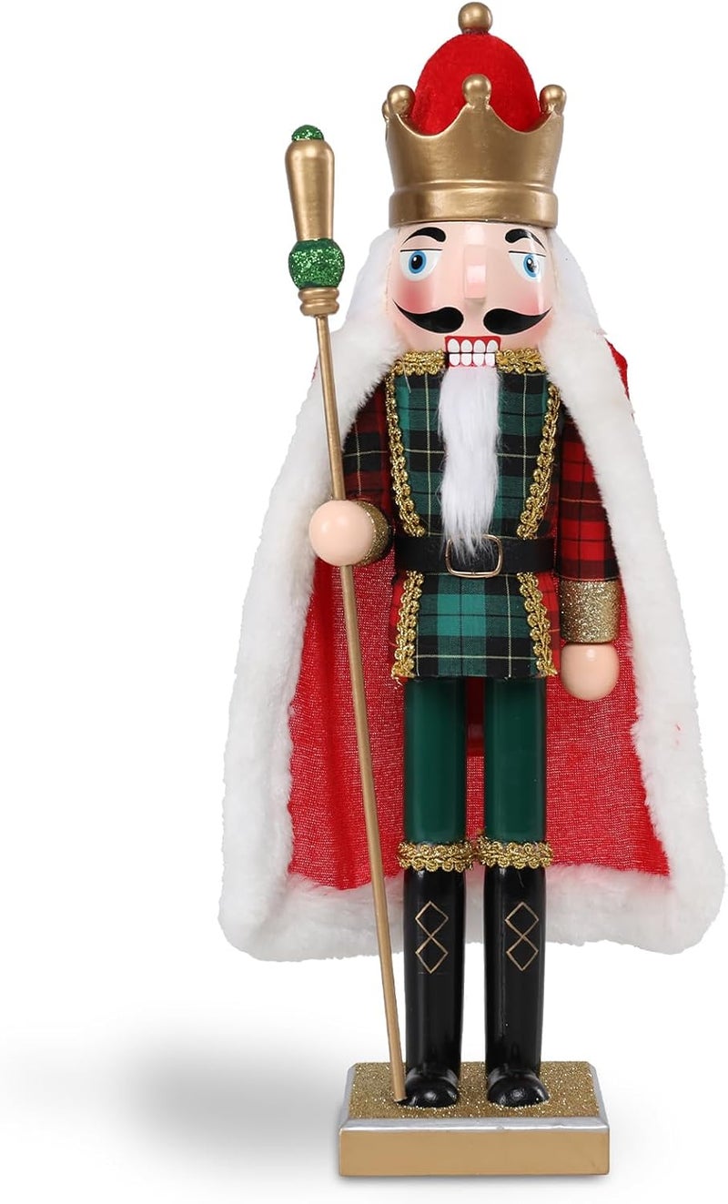 Vipush Christmas Wooden Nutcracker Soldier - 15 Inch The King in a Cloak Style Figure Ornament Desktop Xmas Puppet Decor Doll Pendant for Party Store Home - Image 1