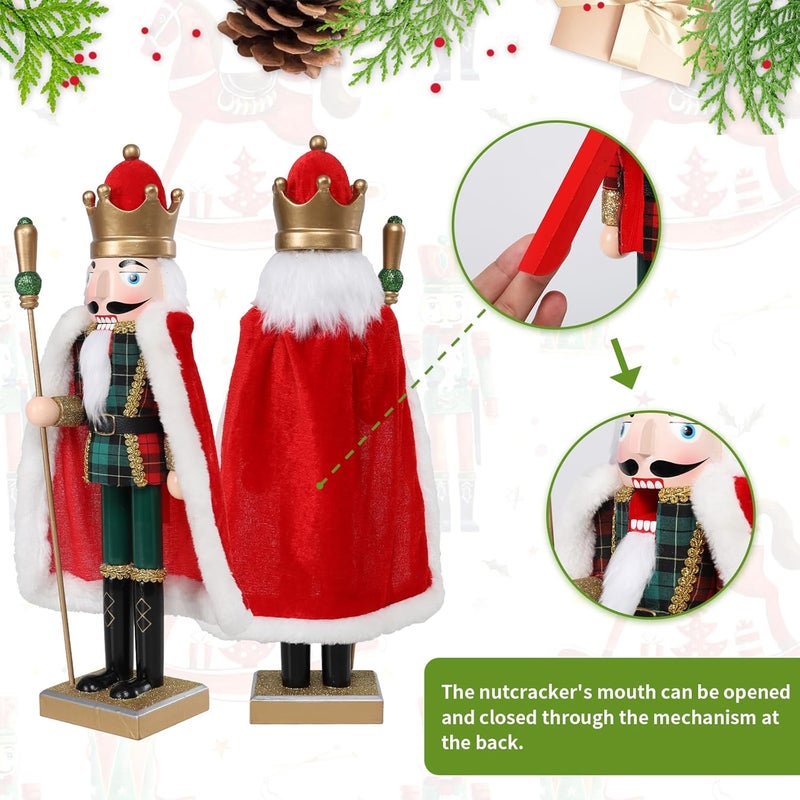 Vipush Christmas Wooden Nutcracker Soldier - 15 Inch The King in a Cloak Style Figure Ornament Desktop Xmas Puppet Decor Doll Pendant for Party Store Home - Image 2