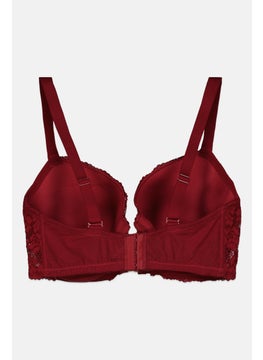 UNDIZ Women Padded Textured Wired Bra, Maroon  - Image 2