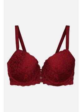 UNDIZ Women Padded Textured Wired Bra, Maroon  - Image 1