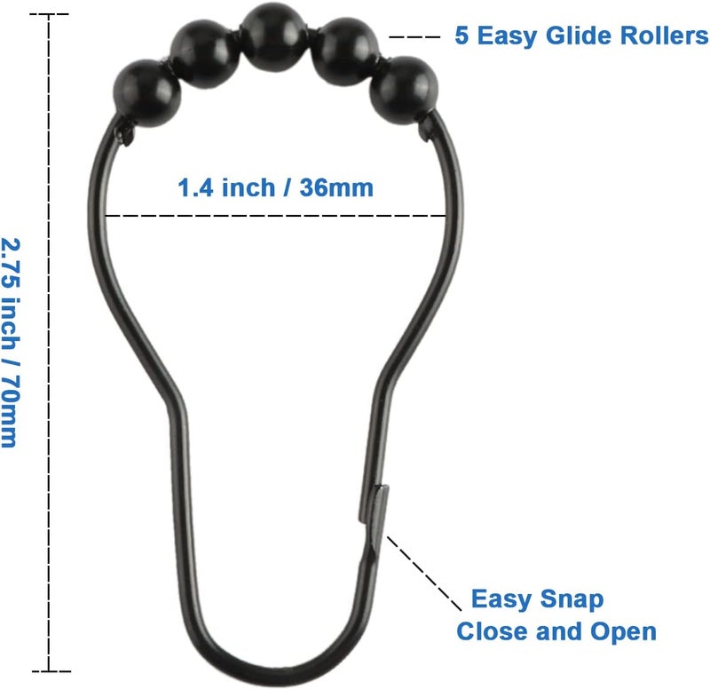 Ansxiy Shower Curtain Hooks Rings, Rustproof Metal Shower Curtain Rings for Bathroom Shower Rods Curtains - Set of 12, Matte Black - Image 2