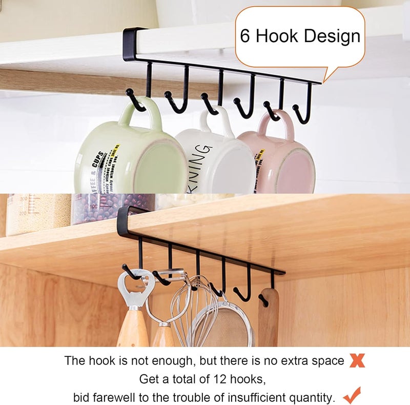 Cup holder under the kitchen cupboard with six hooks, for storing mugs under the shelf, for restaurants, cafes and kitchens - Image 2