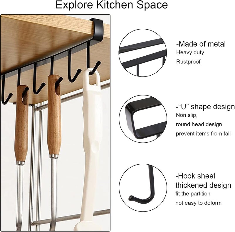Cup holder under the kitchen cupboard with six hooks, for storing mugs under the shelf, for restaurants, cafes and kitchens - Image 4