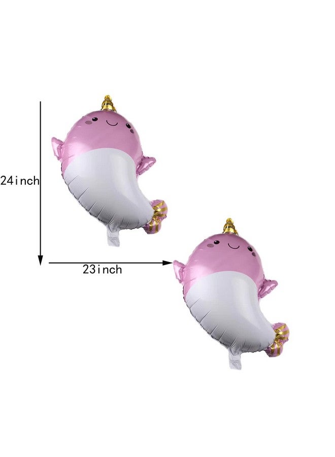 DYT 2PCS 28 Inch Giant Happy Narwhal Shape Foil Mylar Balloon for Kids Birthday Party Decorations Baby Showers Party Supplies - Image 2